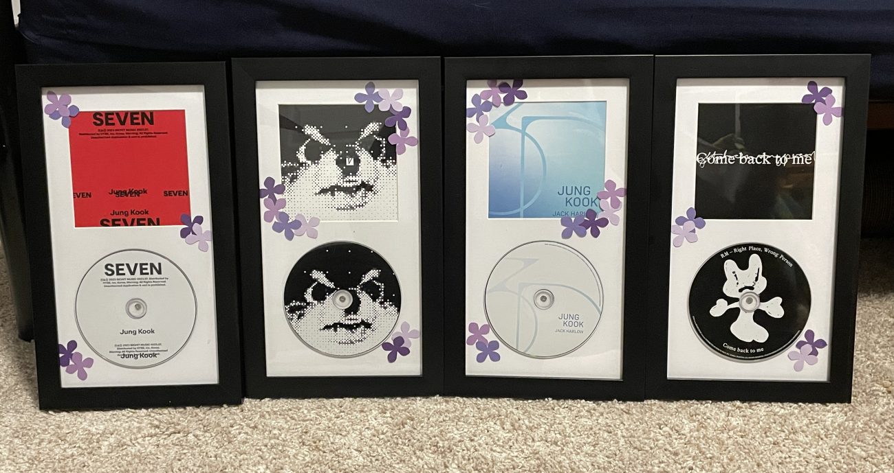 Completed single CD frames standing next to each other.